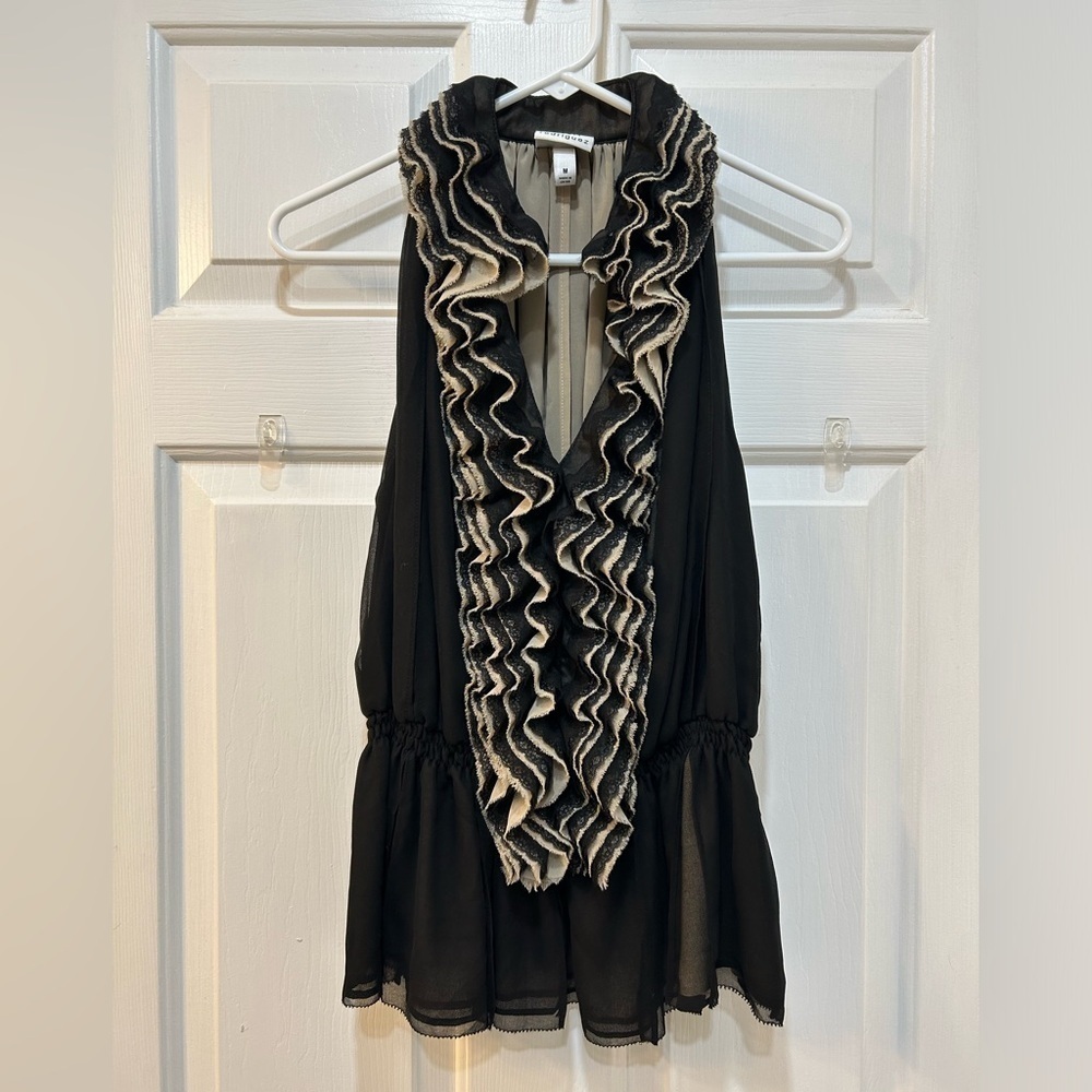 Women's Whimsigoth Frilly Blouse Sleeveless Pullover‎ Witchy Goth Ruffle Size M